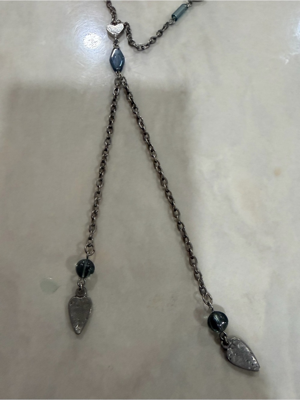 Silver-Tone Lariat Necklace with Blue Bead Accents